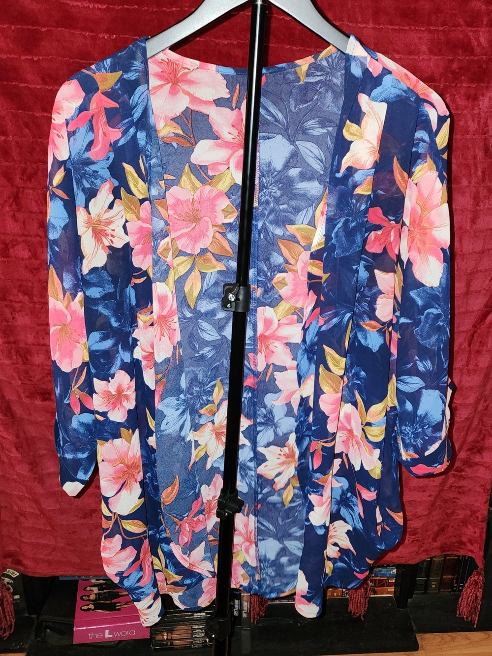 Floral Navy Open-Front Kimono Cardigan - Pink & Yellow Flowers